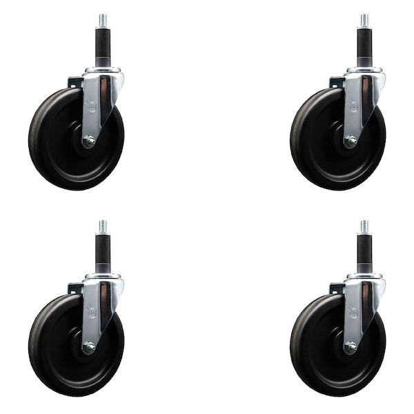 6'' Phenolic Wheel Swivel 1'' Expanding Stem Caster Set, 4PK